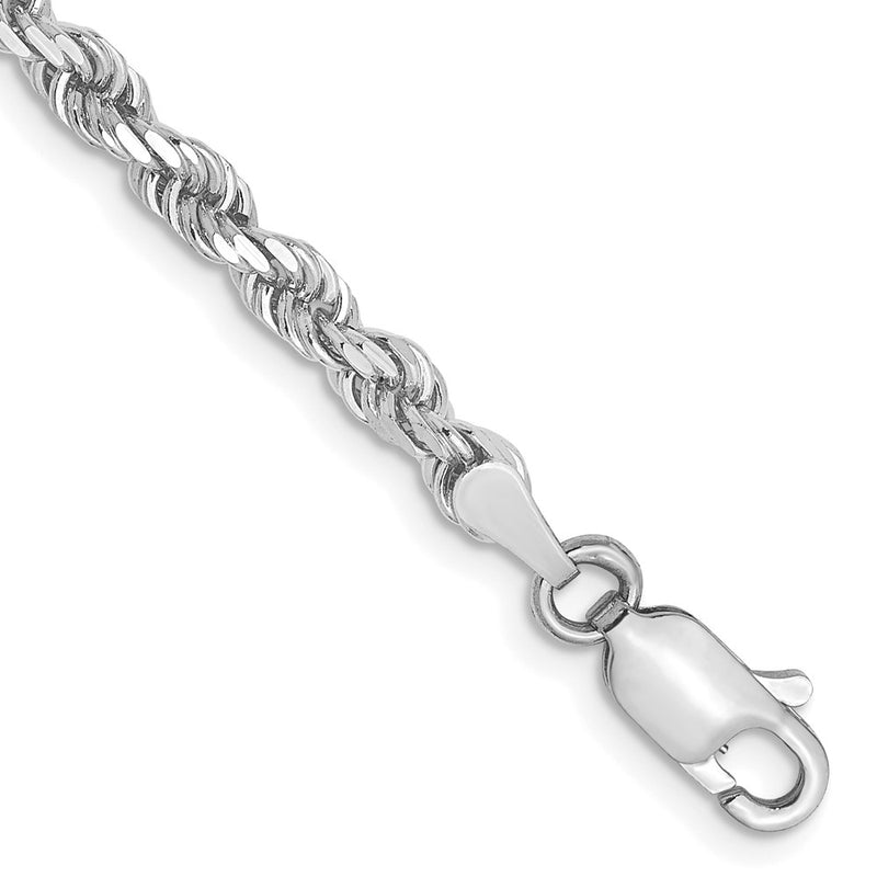7 Inch 10K White Gold 3mm Diamond Cut Rope Chain Bracelet