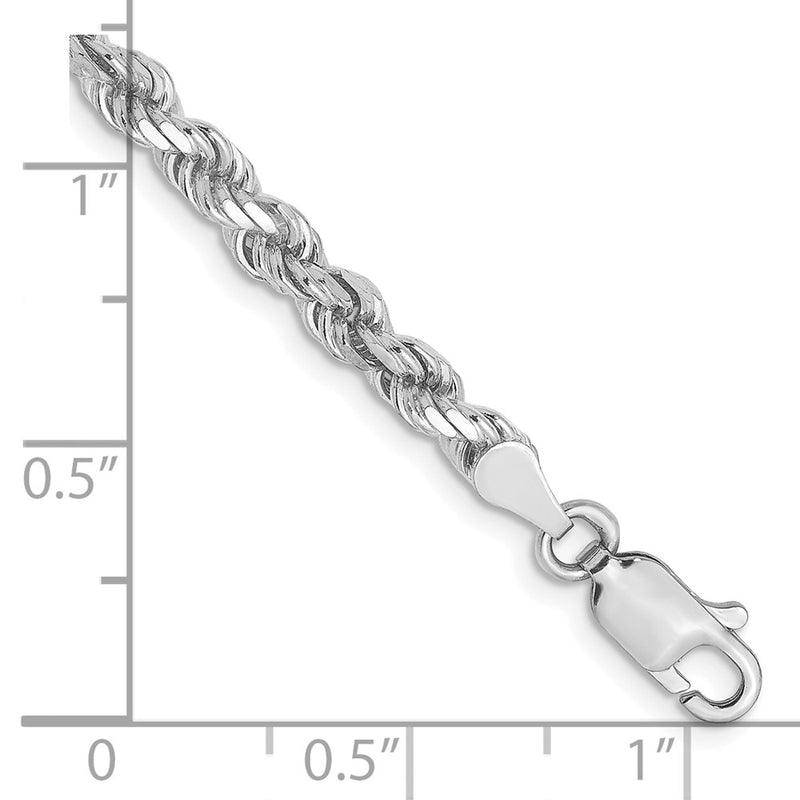 7 Inch 10K White Gold 3.5mm Diamond Cut Rope Chain Bracelet