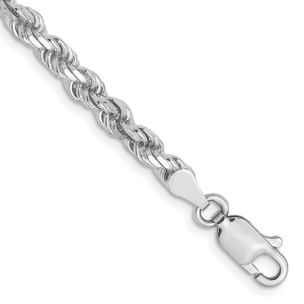 8 Inch 10K White Gold 3.5mm Diamond Cut Rope Chain Bracelet