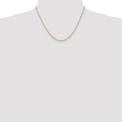 18 Inch 10K Yellow Gold 2mm Solid Regular Rope Chain Necklace