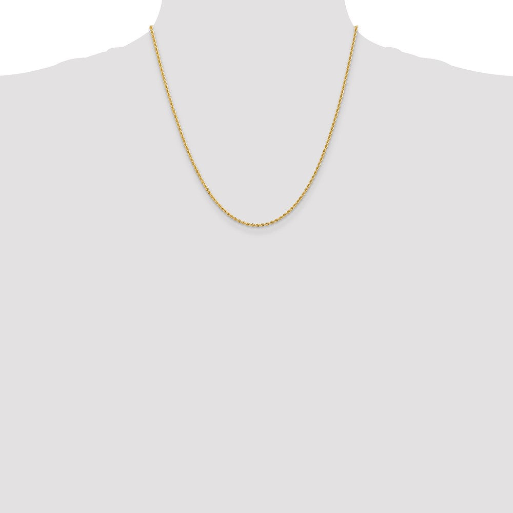 2 Inch 10K Yellow Gold 2mm Solid Regular Rope Chain Necklace