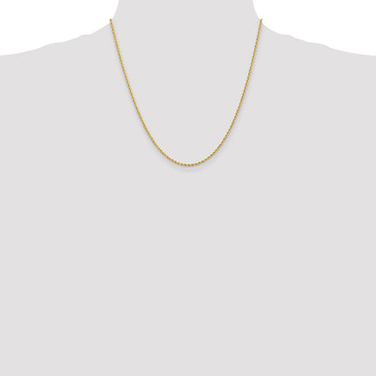2 Inch 10K Yellow Gold 2mm Solid Regular Rope Chain Necklace