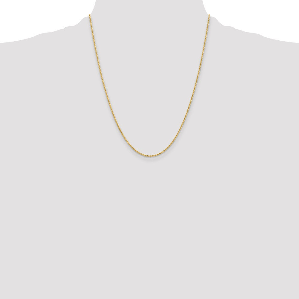 22 Inch 10K Yellow Gold 2mm Solid Regular Rope Chain Necklace