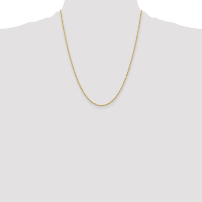 22 Inch 10K Yellow Gold 2mm Solid Regular Rope Chain Necklace