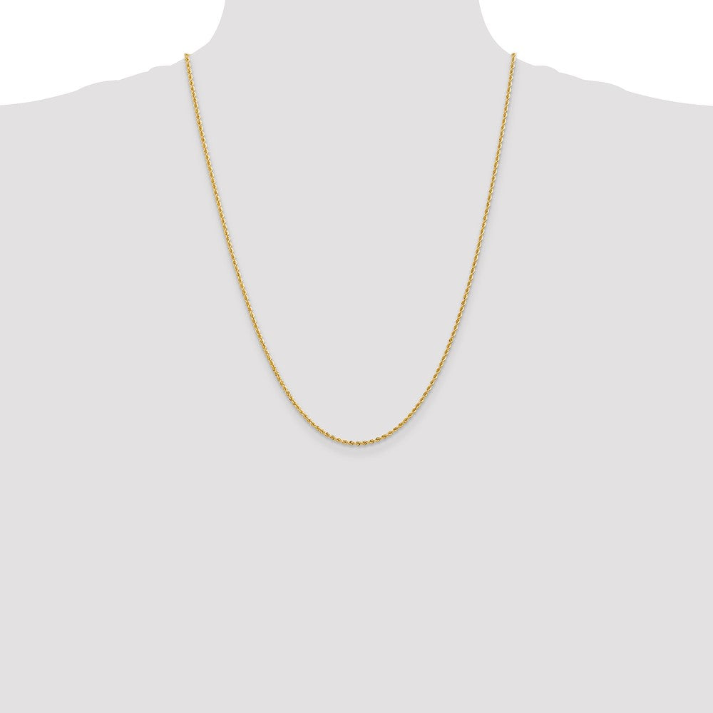 24 Inch 10K Yellow Gold 2mm Solid Regular Rope Chain Necklace