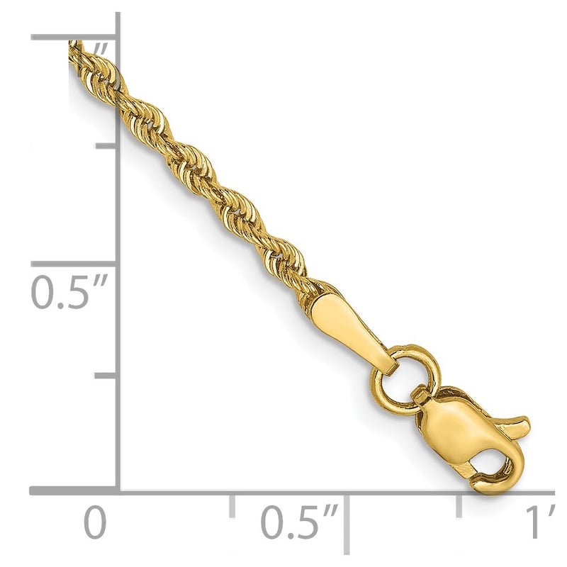 7 Inch 10K Yellow Gold 2mm Solid Regular Rope Chain Bracelet