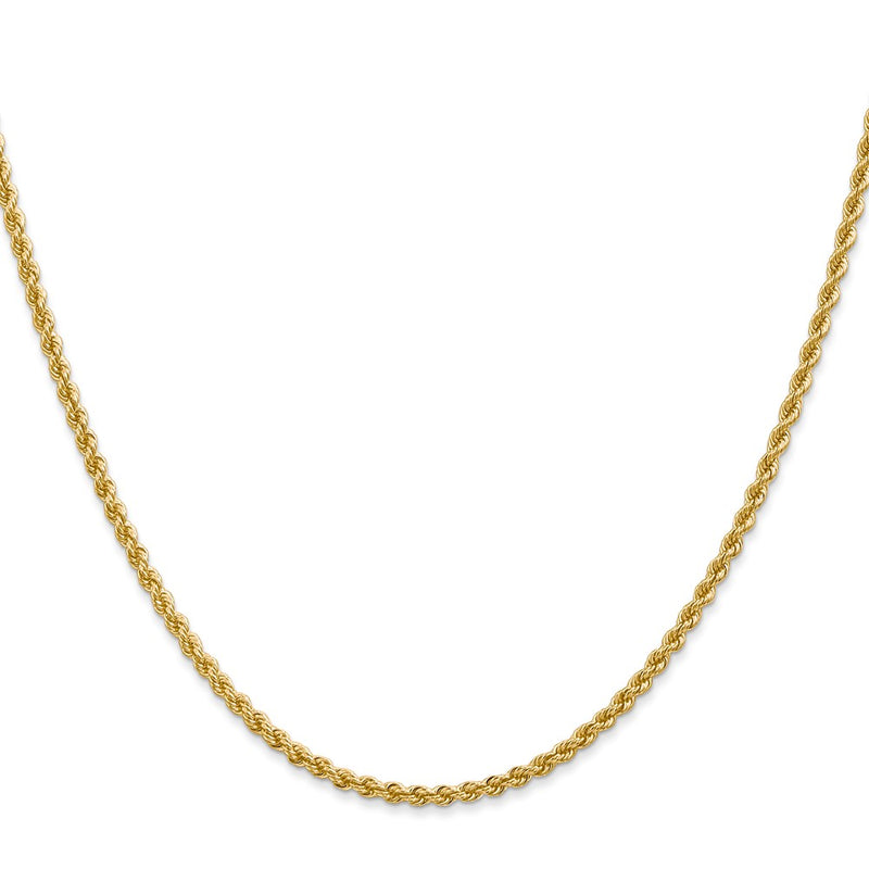 22 Inch 10K Yellow Gold 2.25mm Solid Regular Rope Chain Necklace