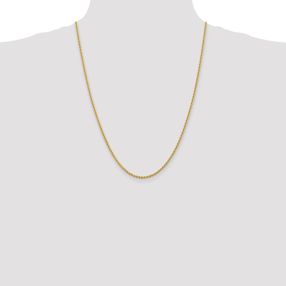 24 Inch 10K Yellow Gold 2.25mm Solid Regular Rope Chain Necklace