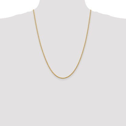 24 Inch 10K Yellow Gold 2.25mm Solid Regular Rope Chain Necklace