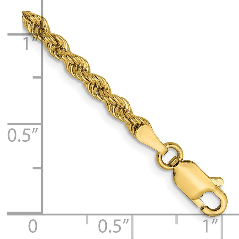 7 Inch 10K Yellow Gold 2.25mm Solid Regular Rope Chain Bracelet