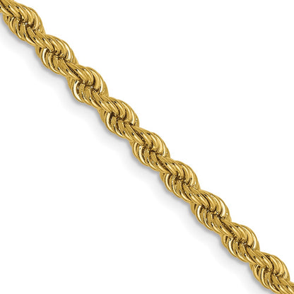 24 Inch 10K Yellow Gold 2.25mm Solid Regular Rope Chain Necklace
