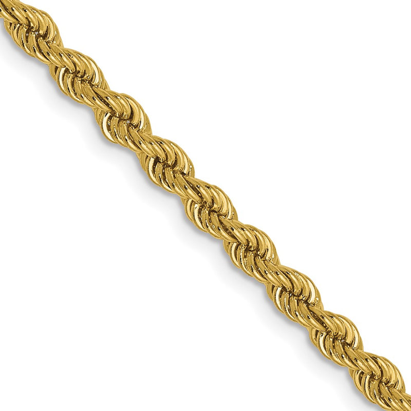 24 Inch 10K Yellow Gold 2.25mm Solid Regular Rope Chain Necklace