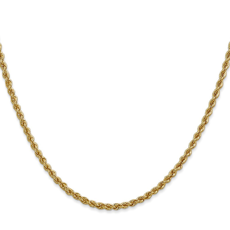 24 Inch 10K Yellow Gold 2.5mm Solid Regular Rope Chain Necklace