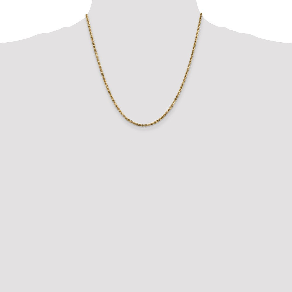 2 Inch 10K Yellow Gold 2.5mm Solid Regular Rope Chain Necklace