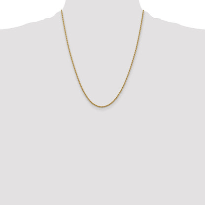 22 Inch 10K Yellow Gold 2.5mm Solid Regular Rope Chain Necklace