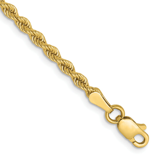 7 Inch 10K Yellow Gold 2.5mm Solid Regular Rope Chain Bracelet