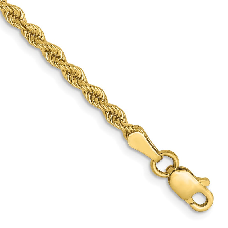 7 Inch 10K Yellow Gold 2.5mm Solid Regular Rope Chain Bracelet