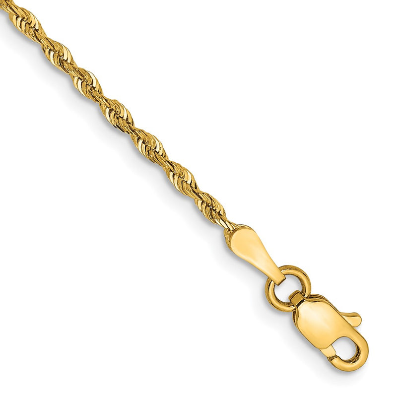 7 Inch 10K Yellow Gold 1.85mm D/C Quadruple Rope Chain Bracelet