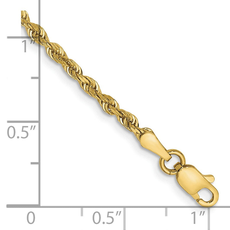 7 Inch 10K Yellow Gold 2.25mm D/C Quadruple Rope Chain Bracelet