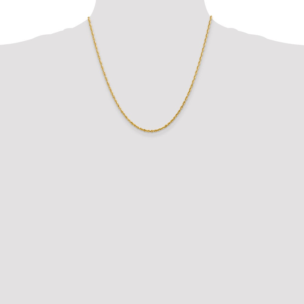 2 Inch 10K Yellow Gold 2.25mm Diamond Cut Lightweight Rope Chain Necklace