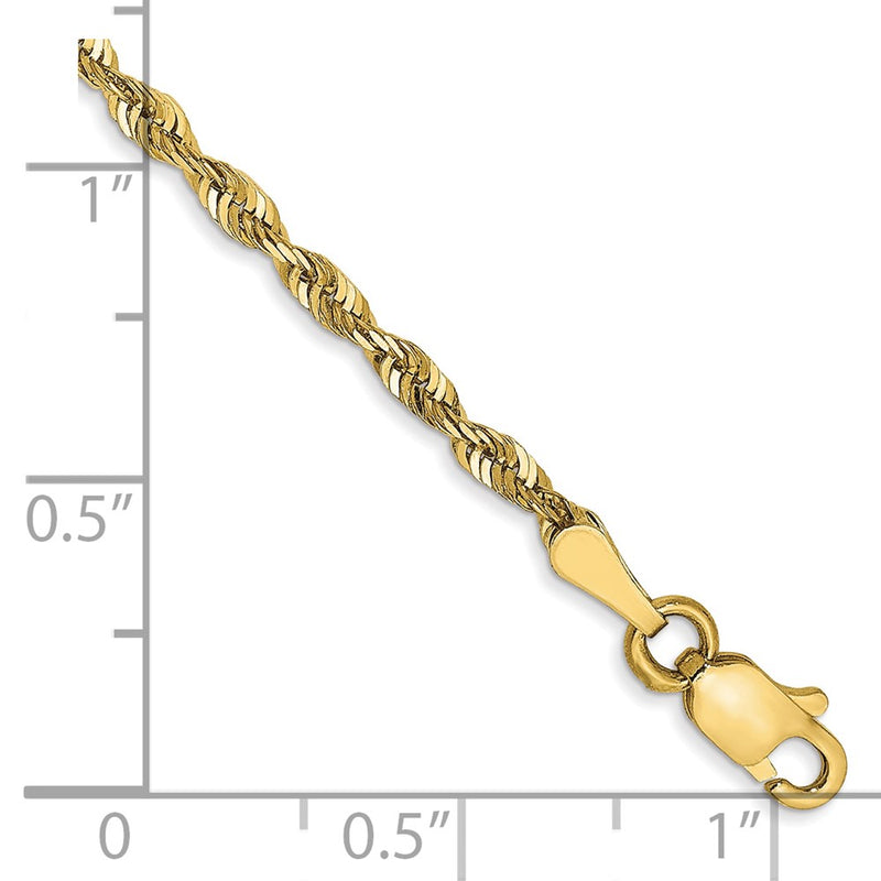 8 Inch 10K Yellow Gold 2.25mm Diamond Cut Lightweight Rope Chain Bracelet
