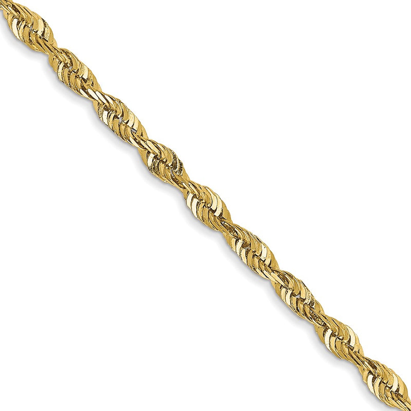 2 Inch 10K Yellow Gold 2.25mm Diamond Cut Lightweight Rope Chain Necklace
