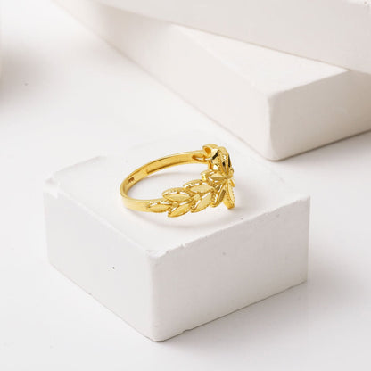 14K Yellow Gold Lotus Wheat Ring