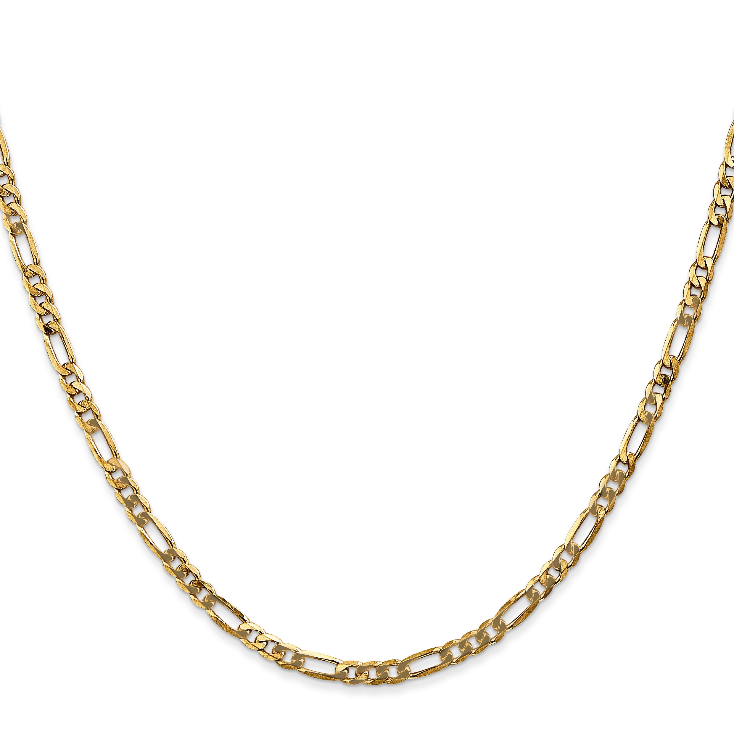 24 Inch 10K Yellow Gold 3.25mm Flat Figaro Chain Necklace