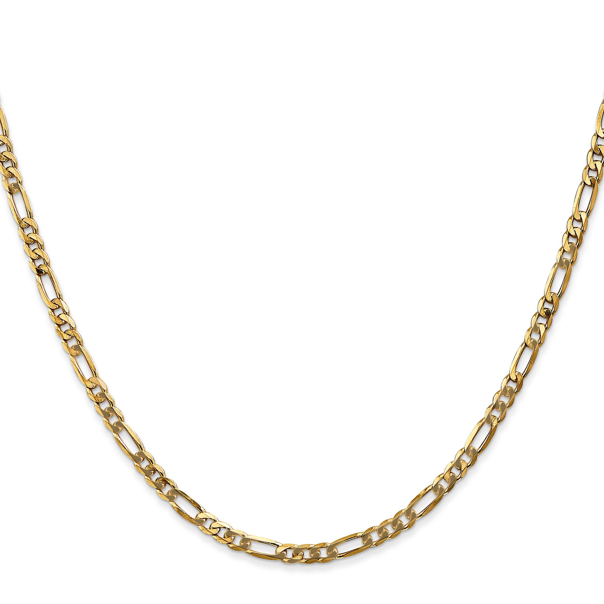 24 Inch 10K Yellow Gold 3.25mm Flat Figaro Chain Necklace