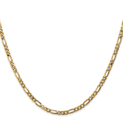 24 Inch 10K Yellow Gold 3.25mm Flat Figaro Chain Necklace