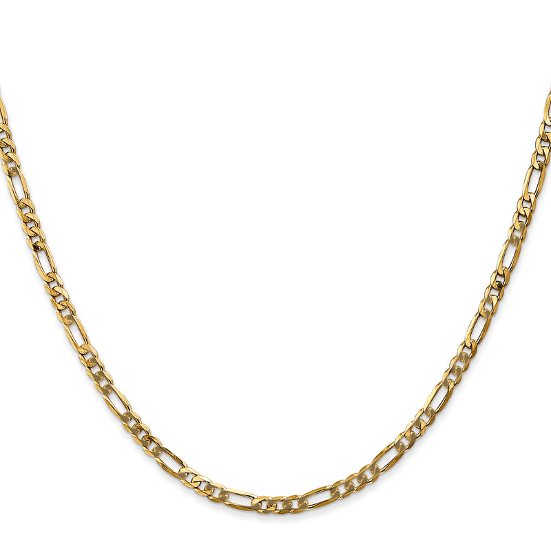 24 Inch 10K Yellow Gold 3.25mm Flat Figaro Chain Necklace