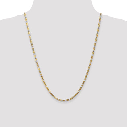 24 Inch 10K Yellow Gold 3.25mm Flat Figaro Chain Necklace