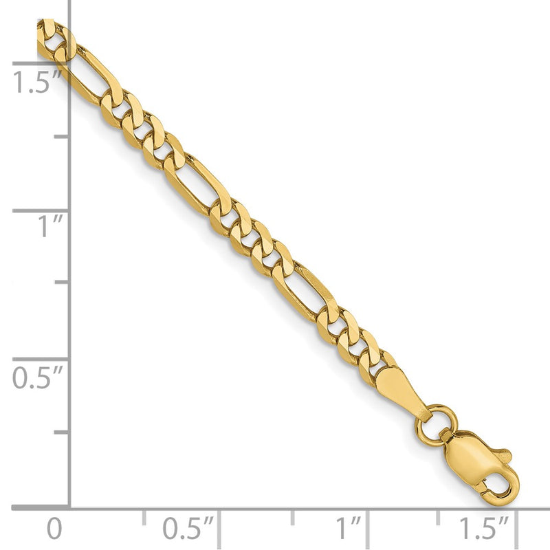 7 Inch 10K Yellow Gold 3.25mm Flat Figaro Chain Bracelet