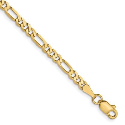 7 Inch 10K Yellow Gold 3.25mm Flat Figaro Chain Bracelet