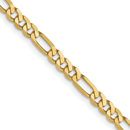 24 Inch 10K Yellow Gold 3.25mm Flat Figaro Chain Necklace