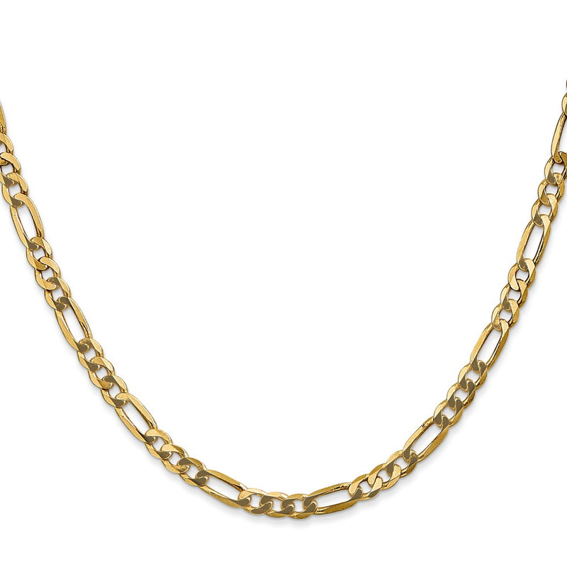 22 Inch 10K Yellow Gold 4mm Flat Figaro Chain Necklace