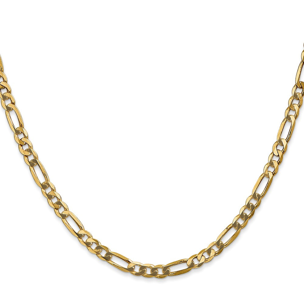 24 Inch 10K Yellow Gold 4mm Flat Figaro Chain Necklace