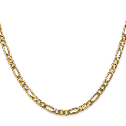 24 Inch 10K Yellow Gold 4mm Flat Figaro Chain Necklace