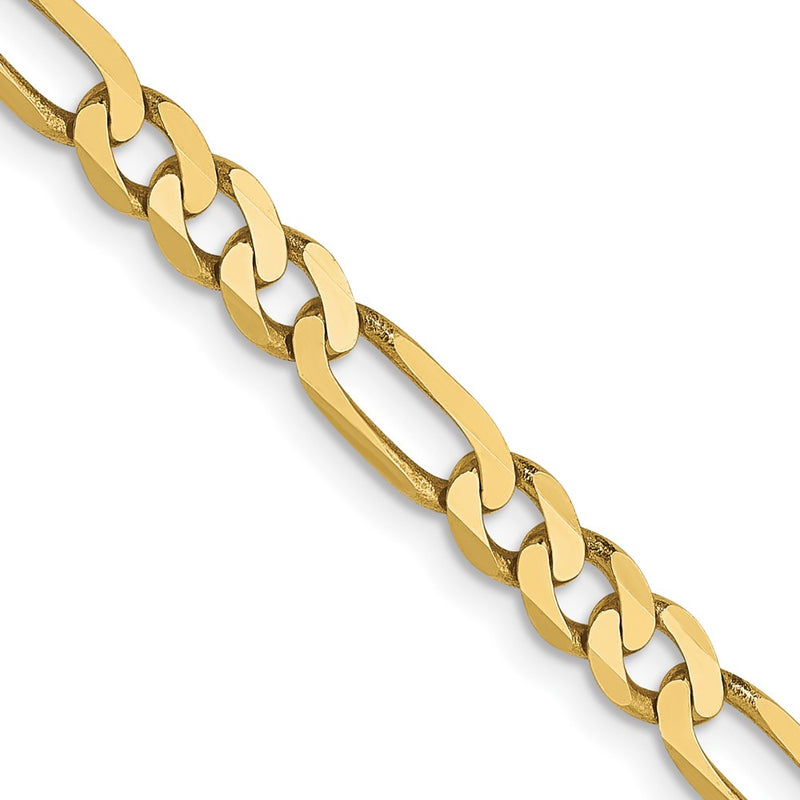 22 Inch 10K Yellow Gold 4mm Flat Figaro Chain Necklace