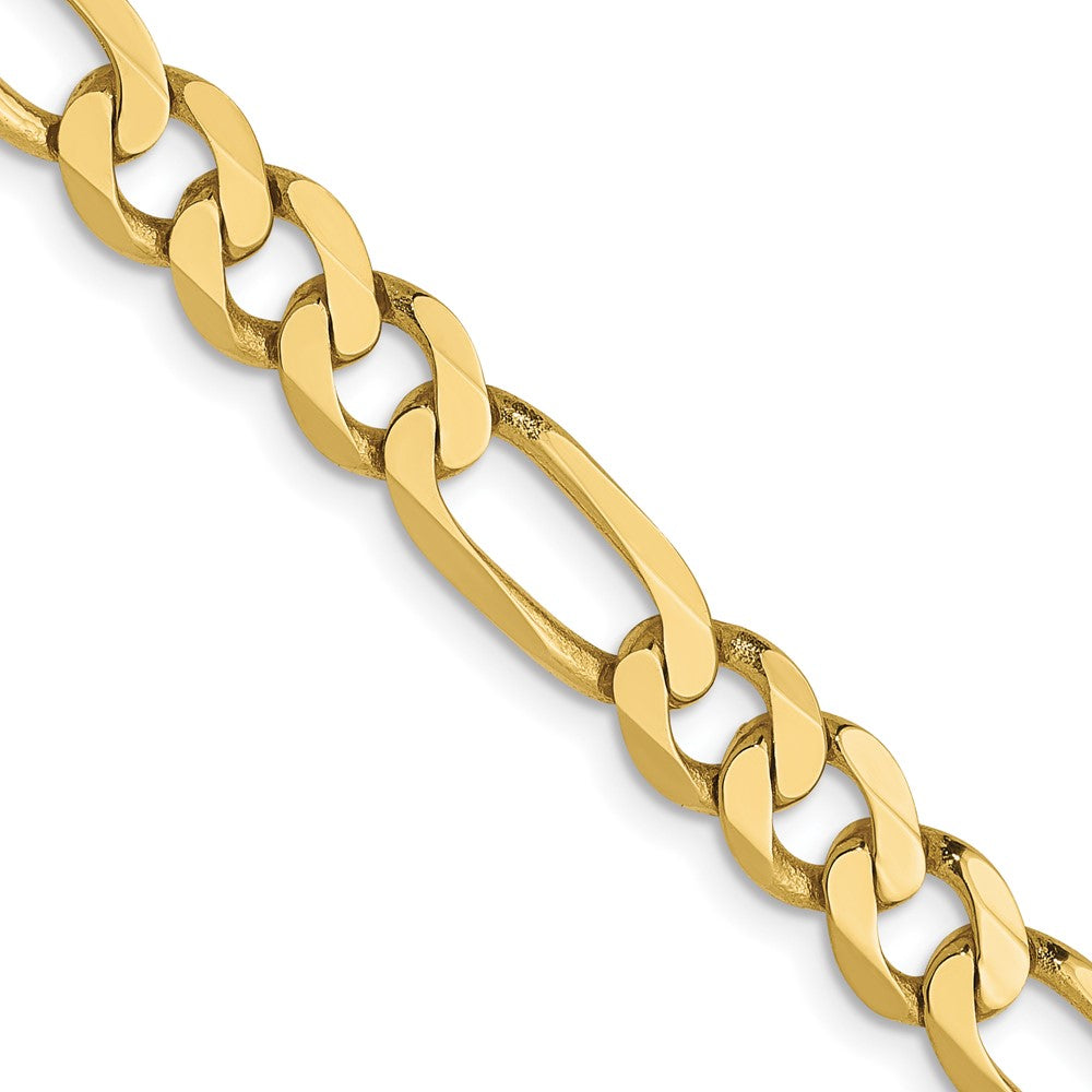 22 Inch 10K Yellow Gold 5.25mm Flat Figaro Chain Necklace