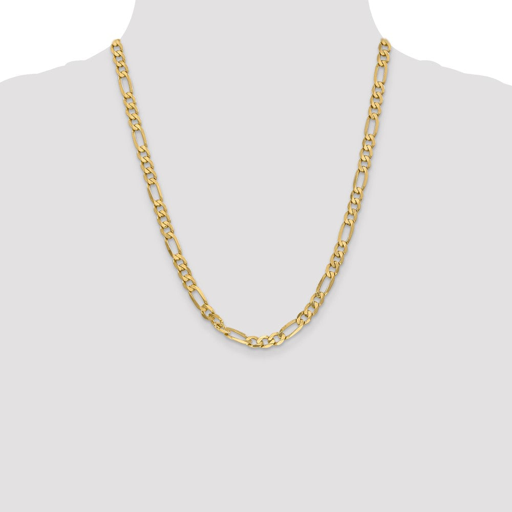 22 Inch 10K Yellow Gold 6.25mm Flat Figaro Chain Necklace