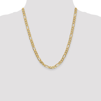 22 Inch 10K Yellow Gold 6.25mm Flat Figaro Chain Necklace