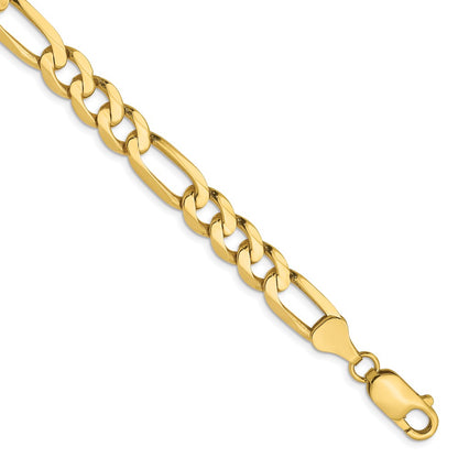 8 Inch 10K Yellow Gold 7mm Flat Figaro Chain Bracelet