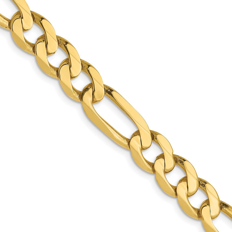 24 Inch 10K Yellow Gold 7mm Flat Figaro Chain Necklace