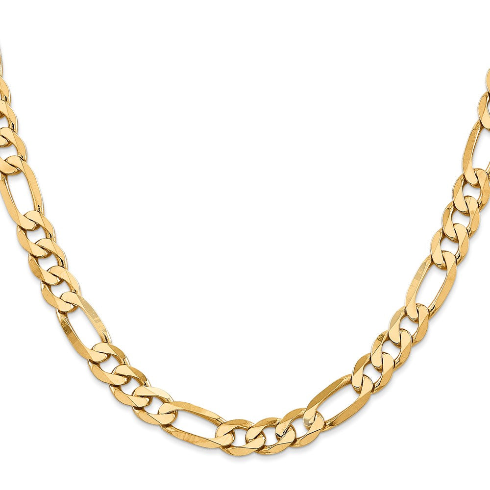 22 Inch 10K Yellow Gold 7.5mm Flat Figaro Chain Necklace