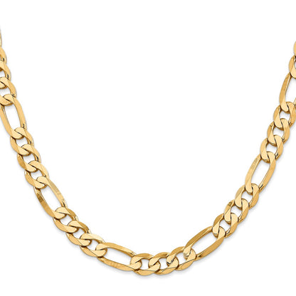 22 Inch 10K Yellow Gold 7.5mm Flat Figaro Chain Necklace