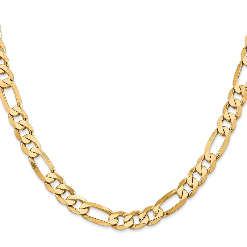 22 Inch 10K Yellow Gold 7.5mm Flat Figaro Chain Necklace