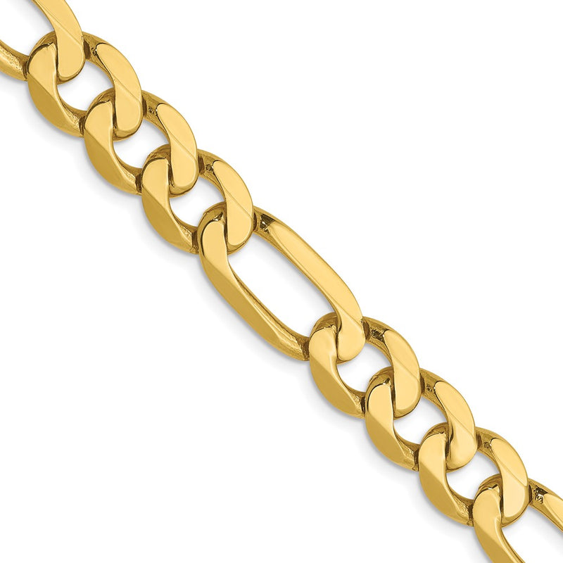 22 Inch 10K Yellow Gold 7.5mm Flat Figaro Chain Necklace