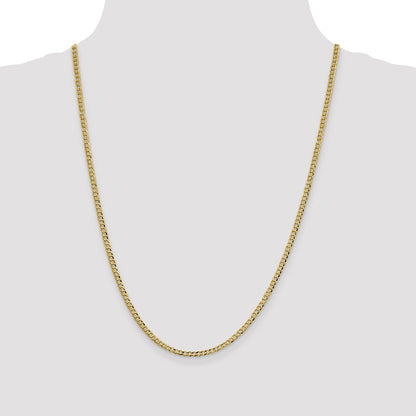 24 Inch 10K Yellow Gold 3.1mm Lightweight Flat Cuban Chain Necklace