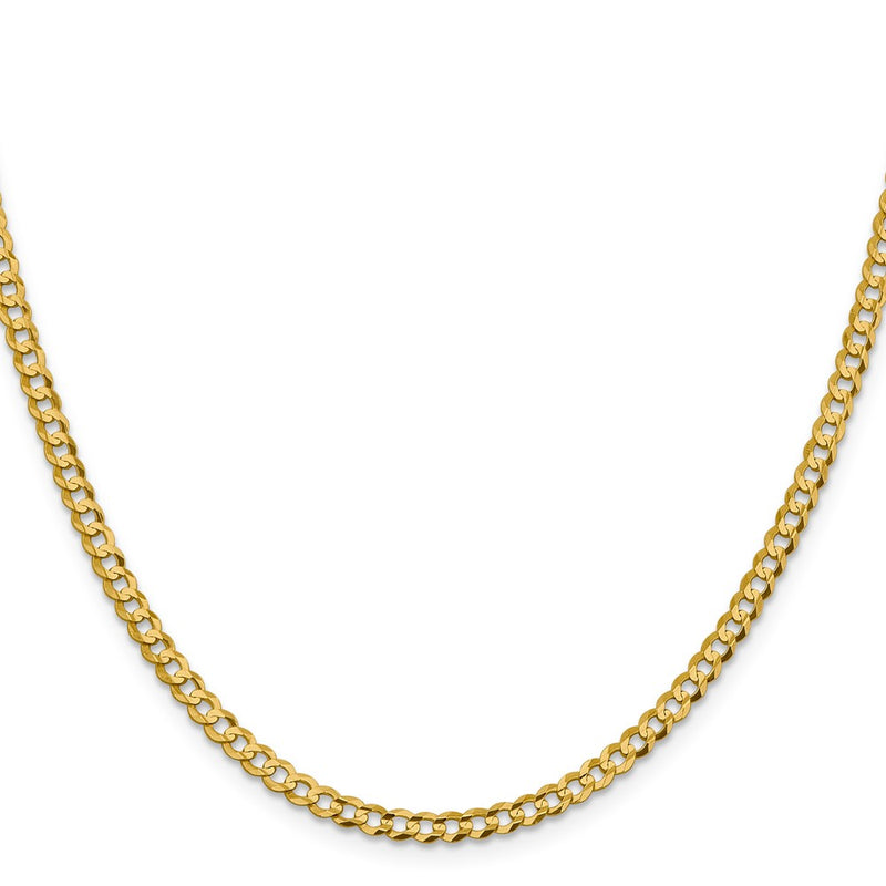 22 Inch 10K Yellow Gold 3.7mm Lightweight Flat Cuban Chain Necklace